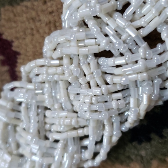 Seed Bead Necklace, Twisted Braided Strand, White Color Beaded Jewelry, Vintage - Picture 5 of 12